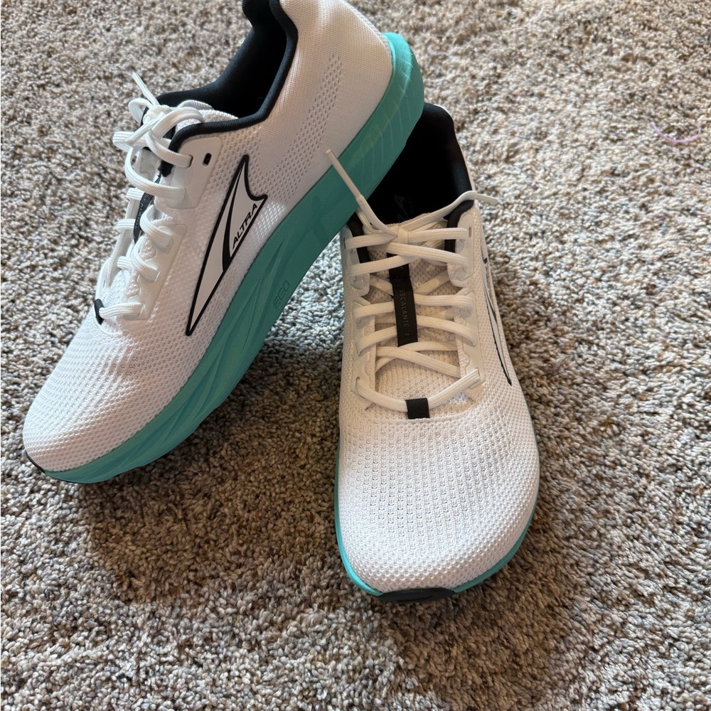 Altra White and Teal Running Shoes
